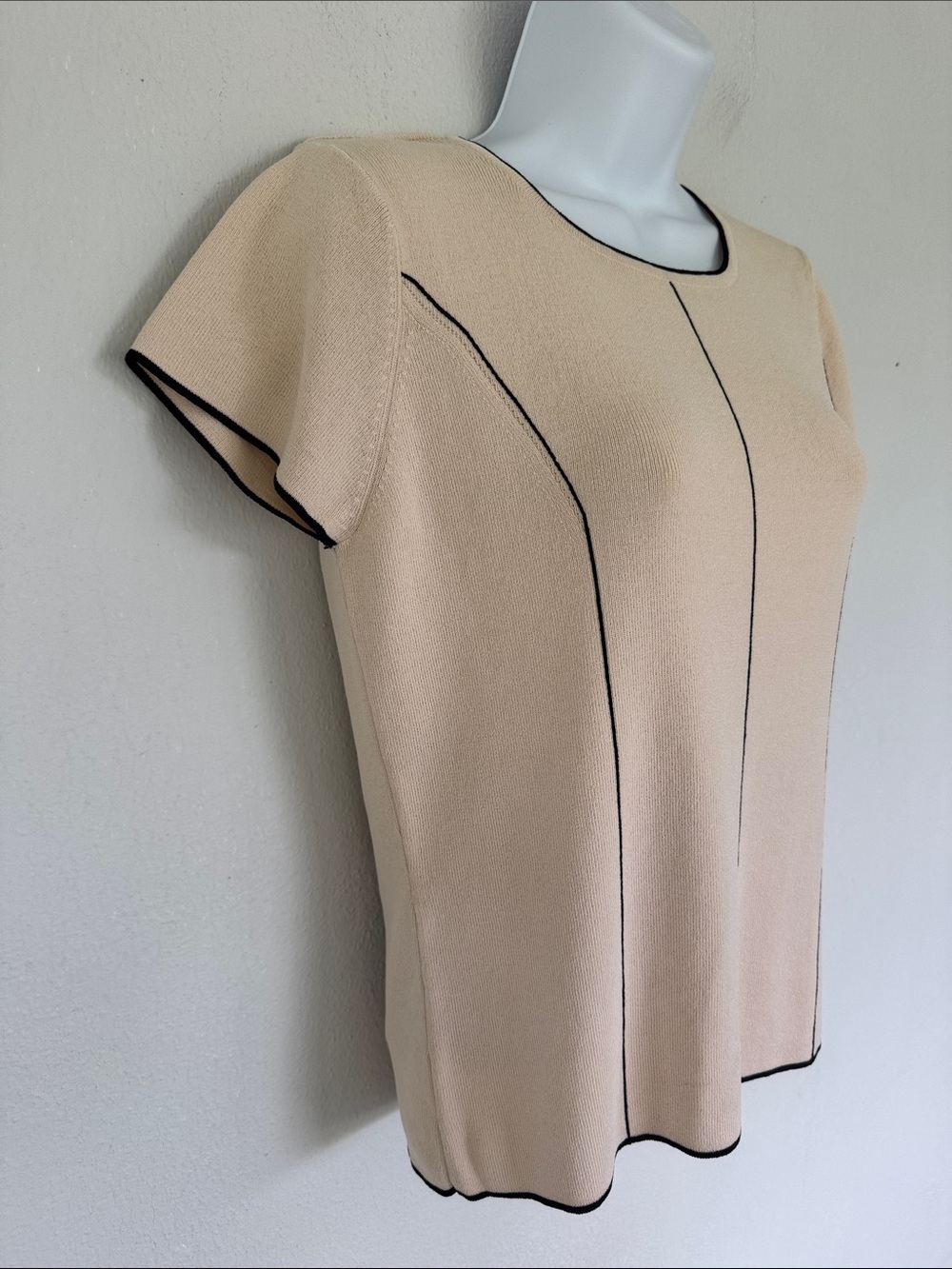 Vintage Carducci cream black stretch knit short sleeve sweater top size large - Picture 5 of 9